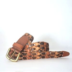 Vintage Leather Belt Brass Buckle Multi Tones of Brown Made in India